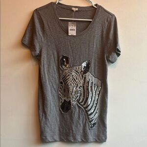 J. Crew Factory Gray Sequin Zebra Tee New with Tags size L